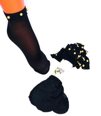 Носки женские капроновые с бусинами  черный цвет /10 пар в упаковке/ 1 пара ― cena-optom.ru - Всё по одной цене