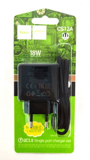 Зарядное устройство с кабелем HOCO CS12A TYPE-C BLACK