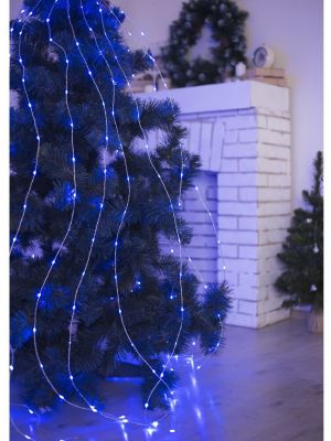 Гирлянда 10 серебристых нитей на елку Роса Синяя 2 метра 200 ламп 1 шт. ― cena-optom.ru - Всё по одной цене
