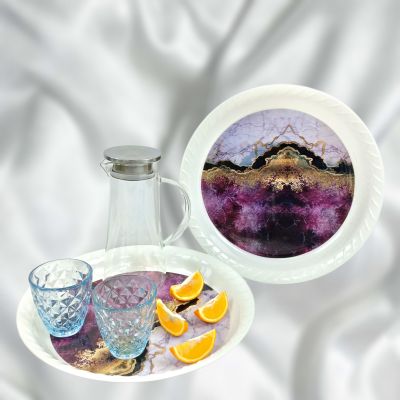 Поднос пищевой Фиолетовый мрамор  36 см.1 шт. ― cena-optom.ru - Всё по одной цене