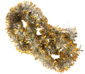 Мишура серебристая с желтыми  кончиками 2,6 м.d-8 см 1 шт.