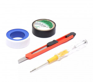 Отвертка индикаторная,канцелярский нож, фумлента 12 мм.*0,075 мм*10 м.,изолента 0,14 мм*16,5 мм*5 м.