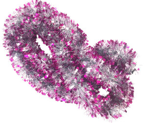 Мишура серебристая с малиновыми  кончиками 2,6 м.d-8 см 1 шт.