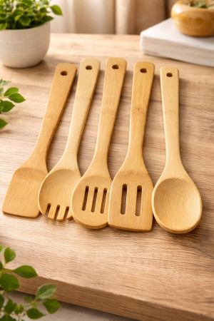 Набор кухонных лопаток из бамбука 5 предметов 30 см.