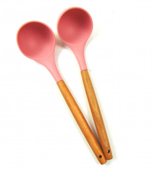 Половник силиконовый с деревянной ручкой Пудра 30 см.1 шт.