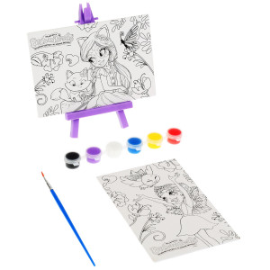 Мольберт с картиной с росписью по контурам и  красками 4 цвета  18*22 см.