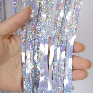Дождик новогодний лазерный серебристый 1 метр /ПРОДАЖА ТОЛЬКО УПАКОВКА 10 ШТ./1 шт.