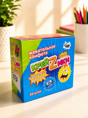 Жевательные конфеты КРЕЙЗИКИ МАКСИМУМ ВКУСА сладкий, кислый, острый 15г,1 шт./20шт.в коробке/