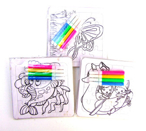 Набор пазл-раскраска +фломастеры 14*14 см.