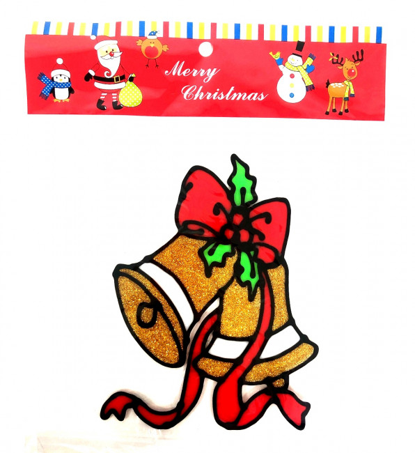 Наклейка гелевая на стекло Колокольчики новогодние 10*14 см.1 шт.