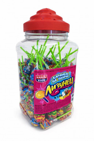 Карамель на палочке "Лизунец" ассорти 14 г,1 шт./100 шт,в банке/