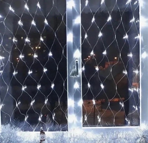 Штора гирлянда сетка цвет: холодный белый 2*1,5 м.