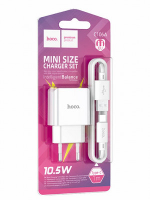 Зарядное устройство с кабелем HOCO C106A TYPE-C WHITE