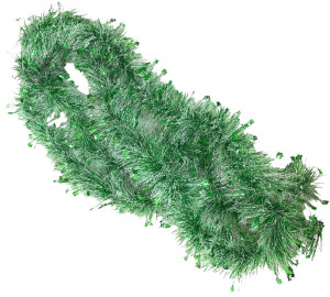 Мишура белая с декором зеленые звезды 2,5 см.d-10 см.1 шт.