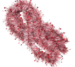 Мишура белая с декором красные звезды 2,5 см.d-10 см.1 шт.