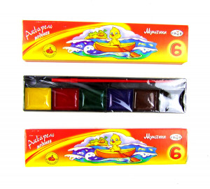 Краски акварельные Гамма медовые с кисточкой 6 цветов