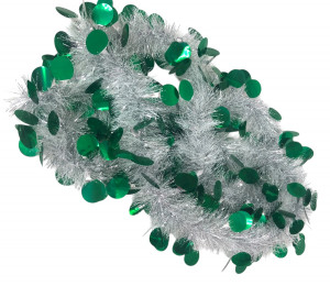 Мишура белая с зеленым декором 2,5 м. d-10 см,1 шт.