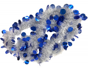 Мишура белая с синим декором 2,5 м. d-10 см,1 шт.