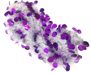 Мишура белая с фиолетовым декором 2,5 м. d-10 см,1 шт.