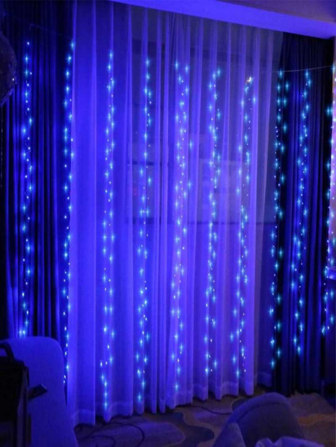 Штора гирлянда из светодиода Синяя 600 LED 3*3 м.