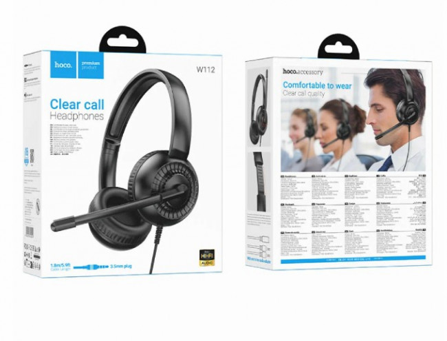 Проводные наушники W112, HOCO, с микрофоном, черный