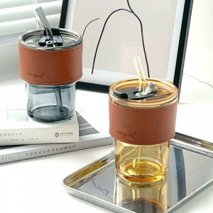 Стакан стеклянный с трубочкой 400 мл.1 шт./70 шт.коробка/