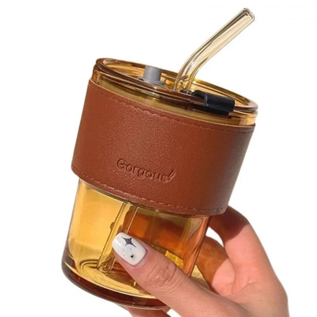 Стакан стеклянный с трубочкой 400 мл.1 шт./70 шт.коробка/