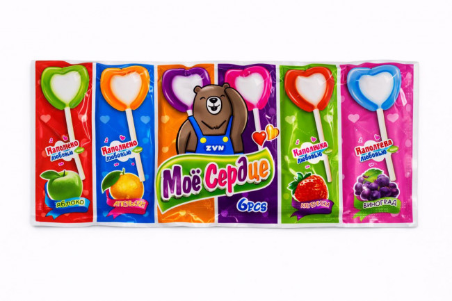 Конфета «Моё сердце» ZVN ТМ (ЗВН) со вкусом клубн., апельс., ябл., виногр.18г* 24шт