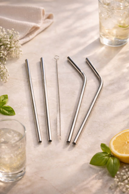Трубочки для коктейлей 4 шт.с ершиком металлические