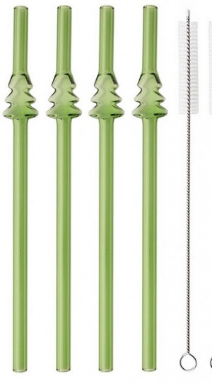 Трубочки стеклянные 4 шт.с ершиком в подарочной коробке 20 см.