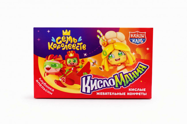 Кислые жеват. конфеты "Кисломания Дабл Фрукт" (Семь Королевств) со вкус. вишни и колы 14гр*30шт