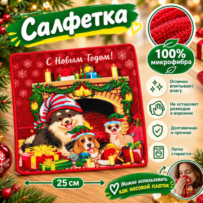 Салфетка 100% микрофибра принт: С новым годом 25*25 см.1 шт.