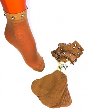 Носки женские капроновые с бусинами телесный  цвет /10 пар в упаковке/ 1 пара