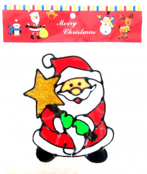 Наклейка гелевая на стекло Дед мороз со звездой 15*11 см.1 шт.